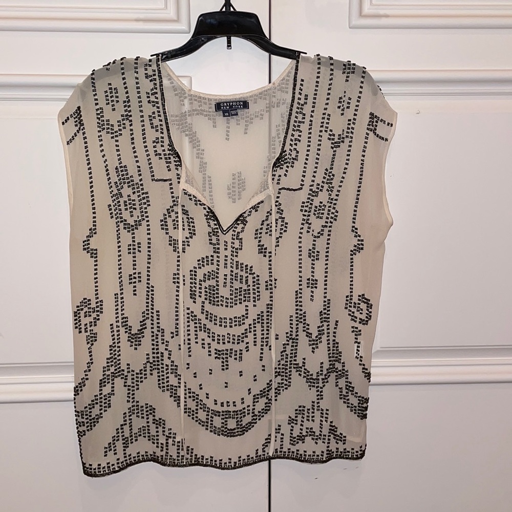 Gryphon White Silk Beaded Top